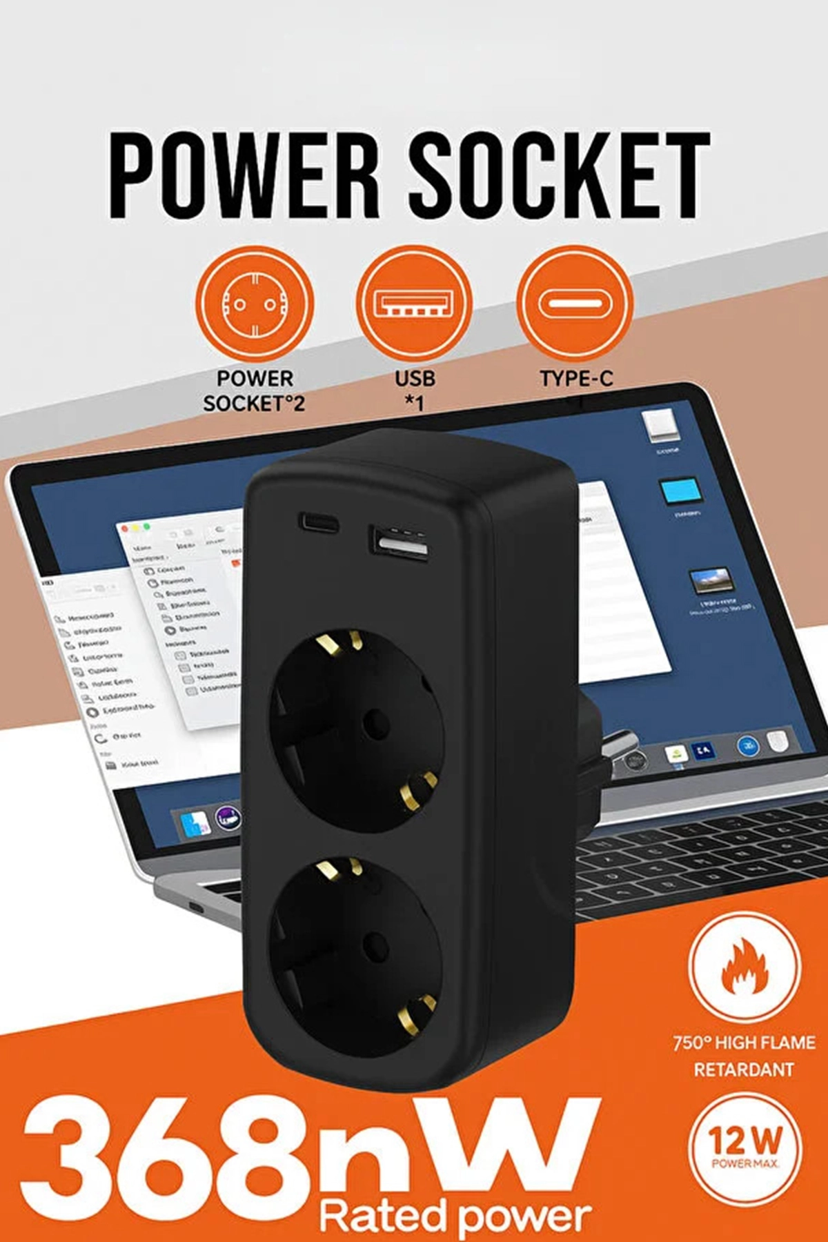 Çoklu Priz Yüksek Gerilim Korumalı 2’Lİ Priz 1XUSB 1XType-C Çıkışlı Grup Priz Çoğaltıcı