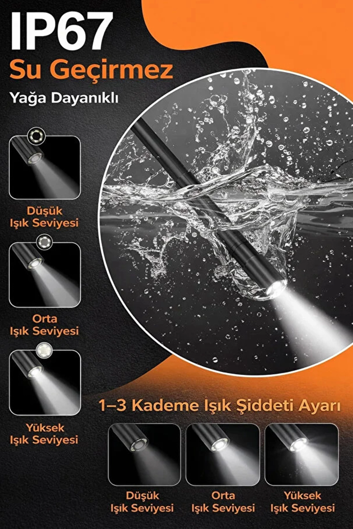Monitörlü Tek Kameralı 10 Mt Sert Kablo Yılan Endoskop Kamera 5,5 mm 4.3 ınc Ekran IP67 Su Geçirmez Led Işıklı  