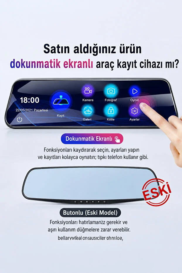 2K Ekran Tam Dokunmatik 9.66” Dikiz Ayna Araç Içi Kamera (1080P ARKA)