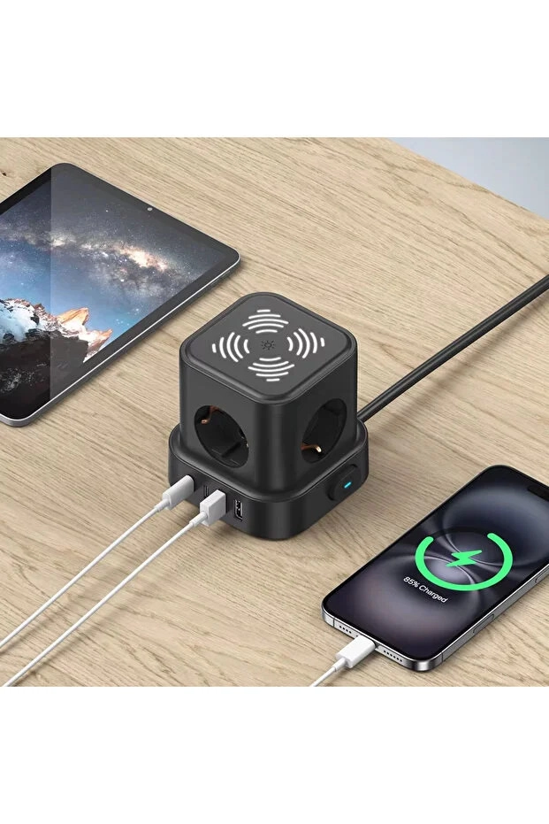 4lü Akım Korumalı Priz Gece Lambalı 2xUSB 2xType-C Çıkış Yüksek Gerilim Koruma Çoklu Priz Çoğaltıcı