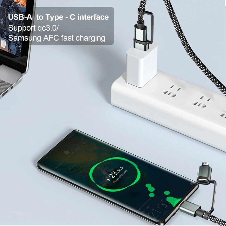 4’ü 1 Arada 100W Akıllı Tasarım Yüksek Dayanıklılık Çoklu Uyumlu Örgülü Hızlı Şarj Kablosu