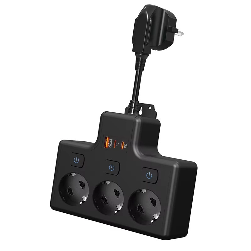 Termal Akım Korumalı 3’lü Duvar Tipi Priz 1x USB 2x Type-C Çıkışlı Grup Priz Çoğaltıcı (3500W)