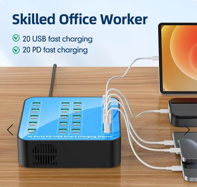 40 Portlu 400W Hızlı Şarj İstasyonu 20x USB + 20x Type-C PD Çıkışlı Şarj Cihazı