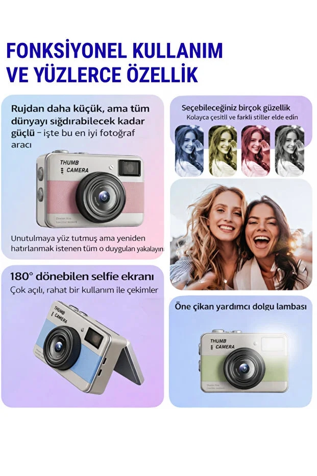 Retro Mini Dijital Kamera 1080P 1.47 İnç Flip Ekranlı Flaşlı Selfie Vlog Kamerası 4GB SD Hediyeli Turuncu