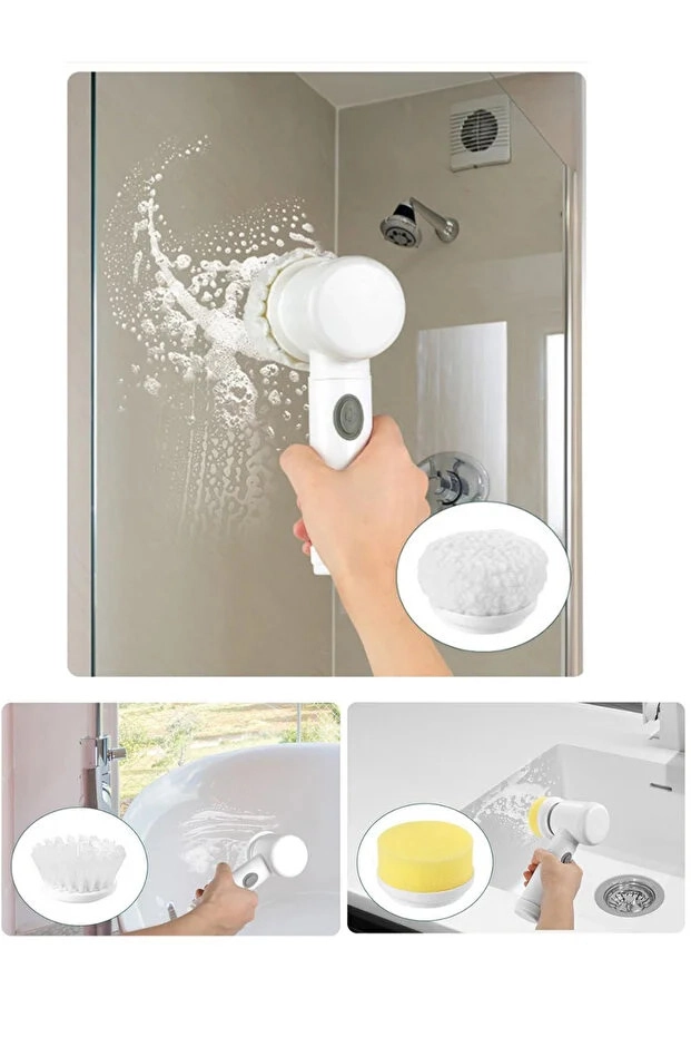 Şarjlı Elektrikli Temizlik Fırçası Mutfak Banyo Lavabo ve Küvet İçin Çok Amaçlı Döner Fırça