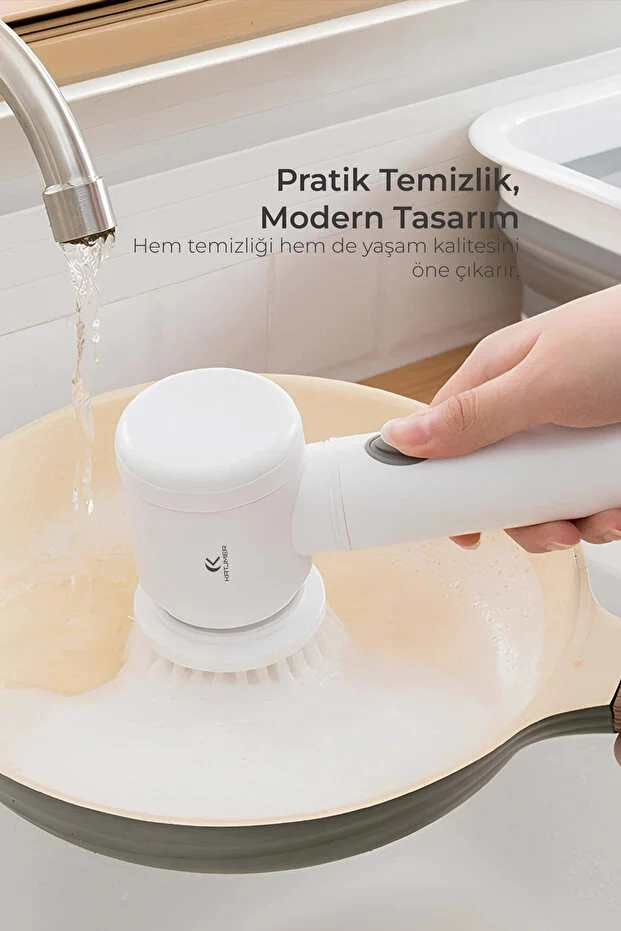 Şarjlı Elektrikli Temizlik Fırçası Mutfak Banyo Lavabo ve Küvet İçin Çok Amaçlı Döner Fırça