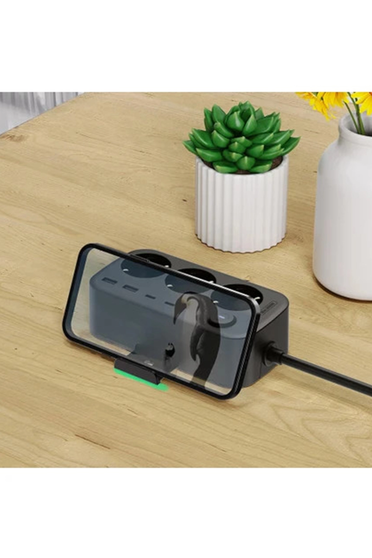 Akım Korumalı Priz 2 USB + 2 Type-C Girişli 2 Metre Kablosu Anahtarlı ve Duvara Monte Edilebilir