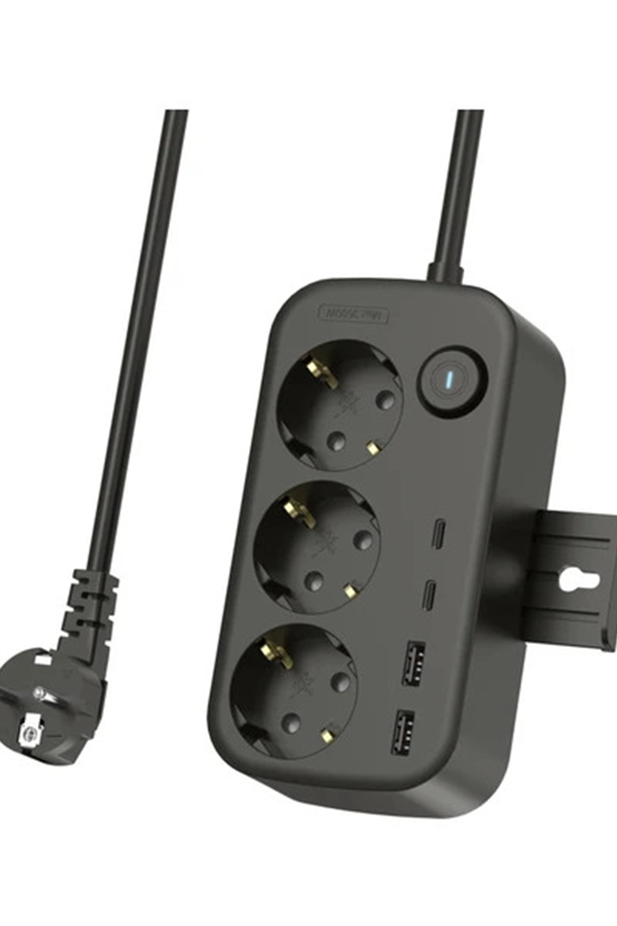 Akım Korumalı Priz 2 USB + 2 Type-C Girişli 2 Metre Kablosu Anahtarlı ve Duvara Monte Edilebilir
