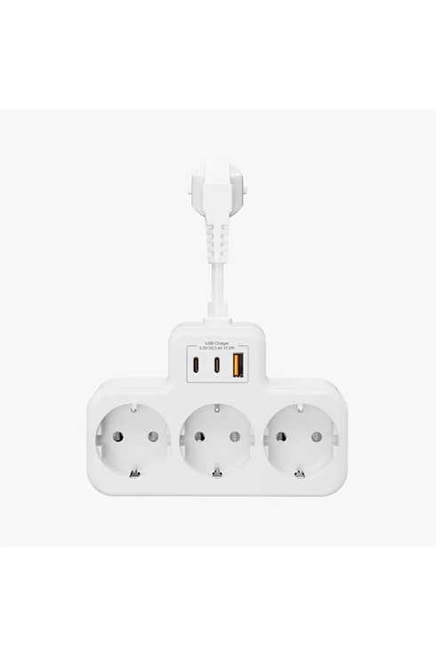 Çoklu Kablolu Priz Yüksek Gerilim Korumalı 3’LÜ Priz 1X USB 2X Type-C Çıkışlı Grup Priz Çoğaltıcı Beyaz