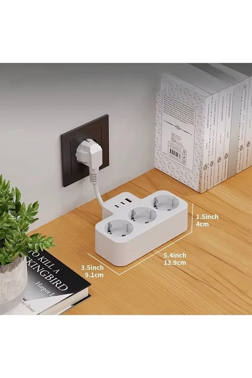 Çoklu Kablolu Priz Yüksek Gerilim Korumalı 3’LÜ Priz 1X USB 2X Type-C Çıkışlı Grup Priz Çoğaltıcı siyah 