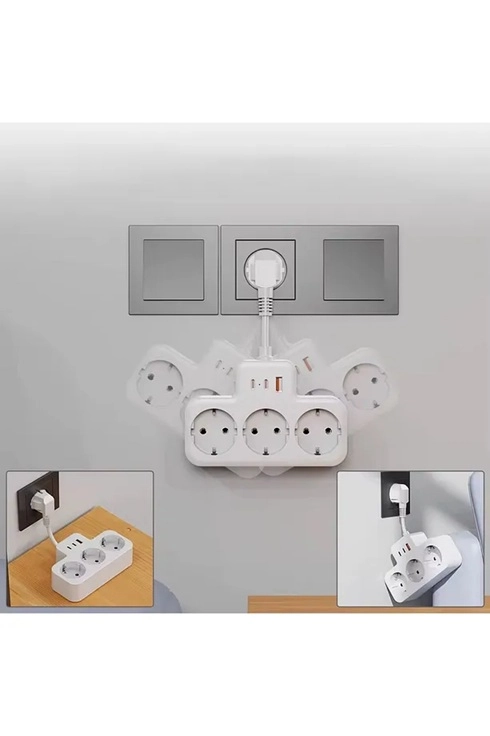 Çoklu Kablolu Priz Yüksek Gerilim Korumalı 3’LÜ Priz 1X USB 2X Type-C Çıkışlı Grup Priz Çoğaltıcı Beyaz