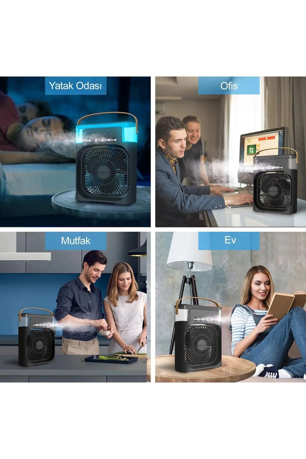 Taşınabilir Işıklı 5 Spreyli Vantilatör Buzlu Buharlı Vantilatör Mini Fan Nemlendirici