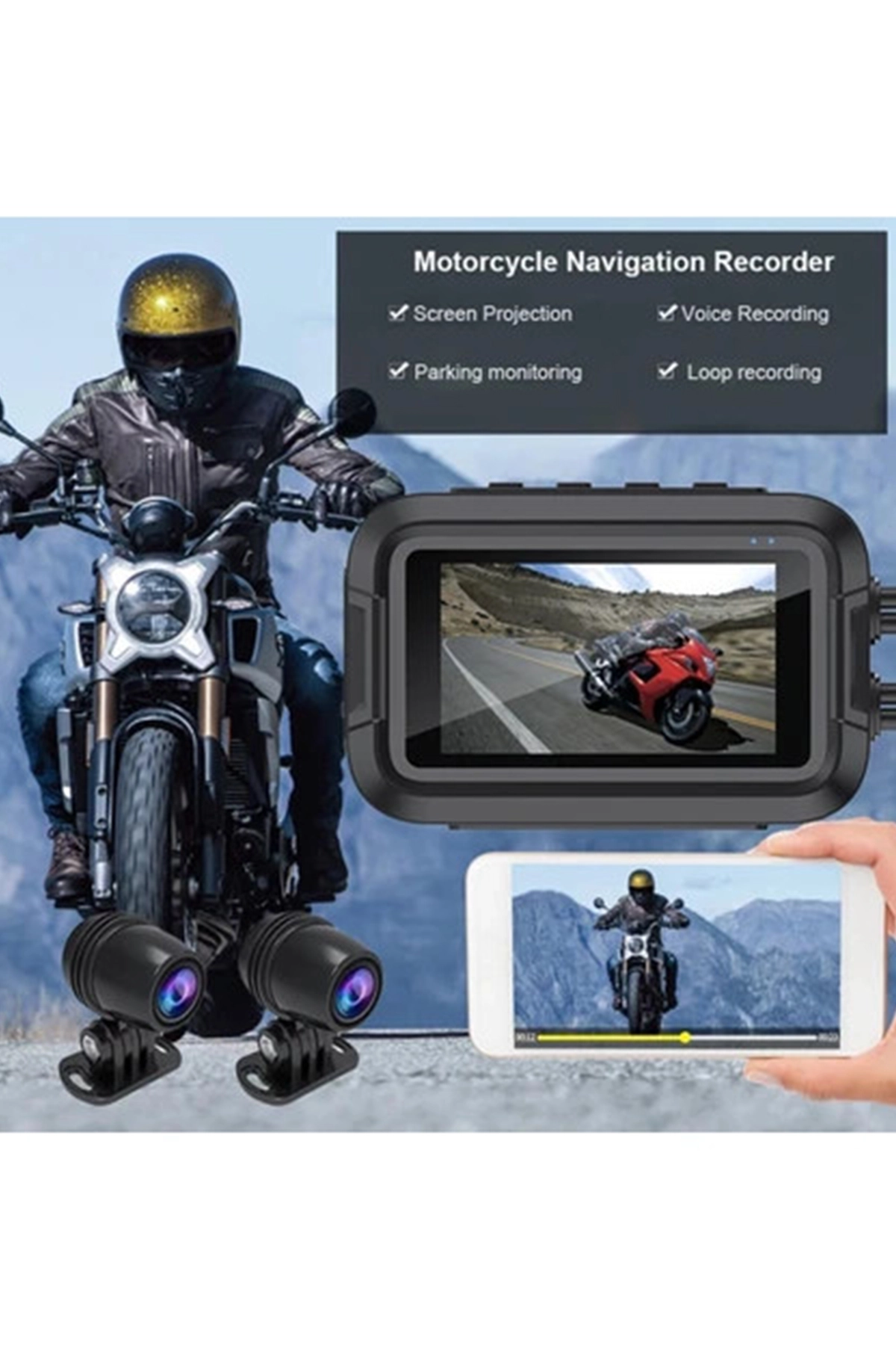 Motosiklet Kamerası Full Hd 1080P,150° Geniş Açı 3.0 Ekran Çift Ön–Arka Kamera Wifi Destekli Gprs Özellikli