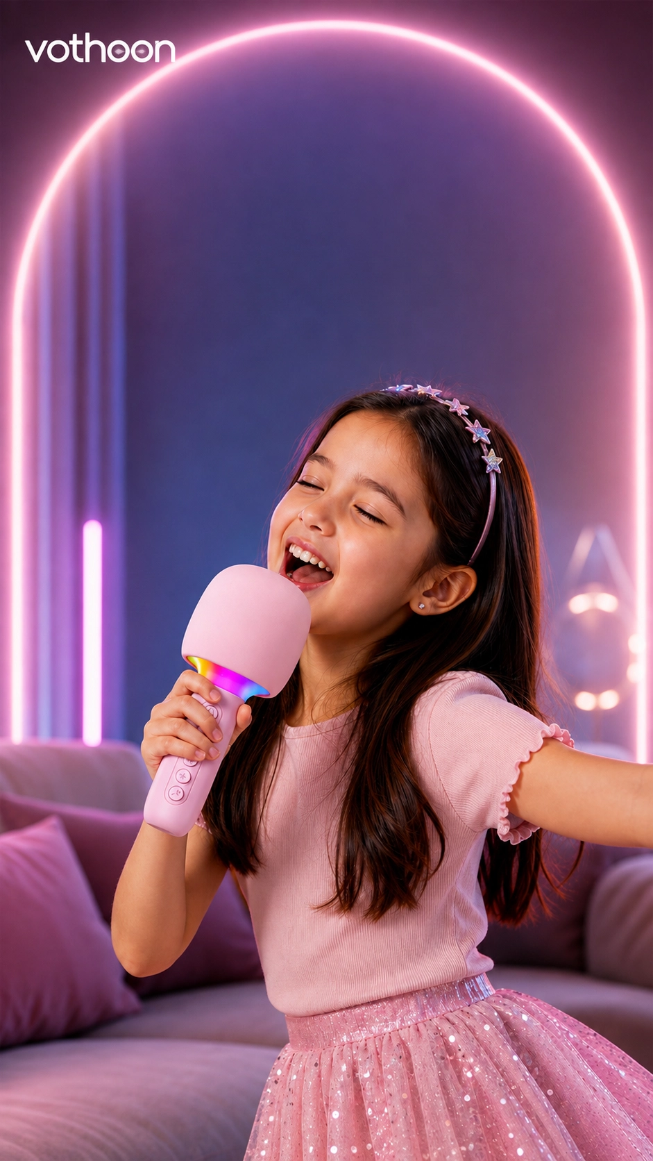 Çocuk ve Yetişkin Karaoke Mikrofonu Kablosuz RGB Ambiyans Işığı Ses Değiştirme Modlu Hoparlör