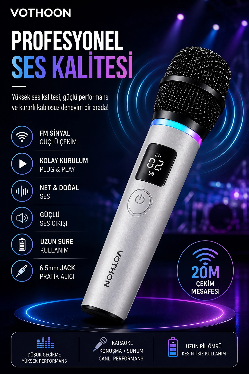 Kablosuz Karaoke Çift Mikrofon 6.5 mm Sahne Parti Düğün Aktivite Amfi Hoparlör
