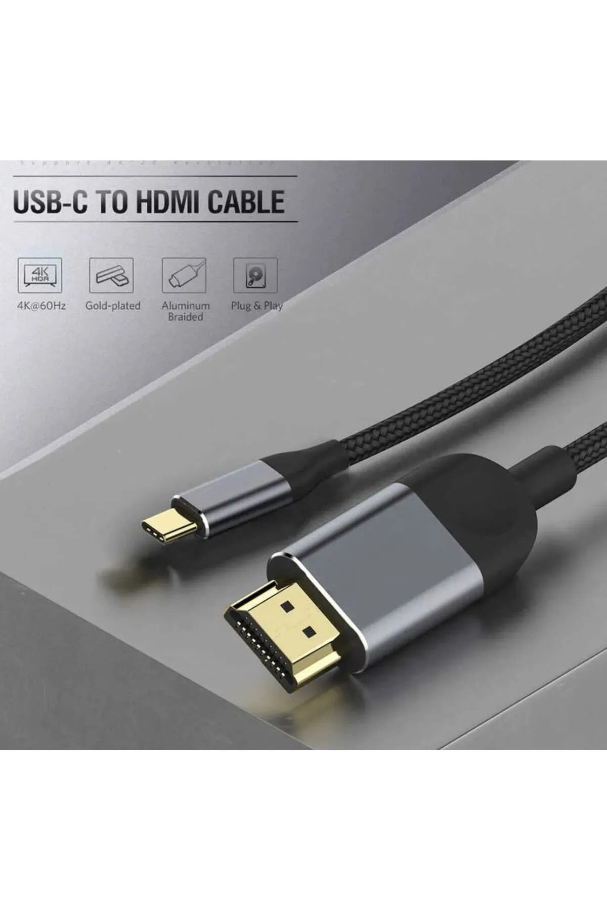 3 Metre 8 Gbps Hız 4K/30 Hz Type C To HDMI Çevirici Dönüştürücü TV Telefon PC Hasır Bağlantı Kablosu