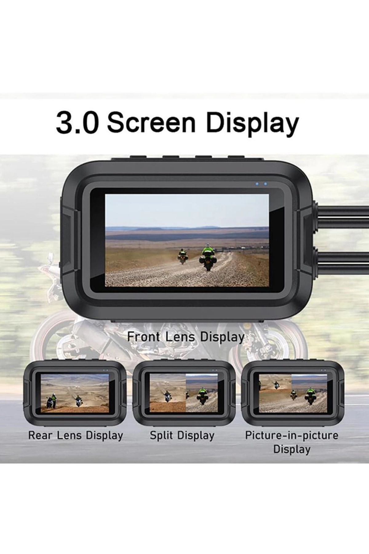 Motosiklet Kamerası Full Hd 1080P,150° Geniş Açı 3.0 Ekran Çift Ön–Arka Kamera Wifi Destekli Gprs Özellikli