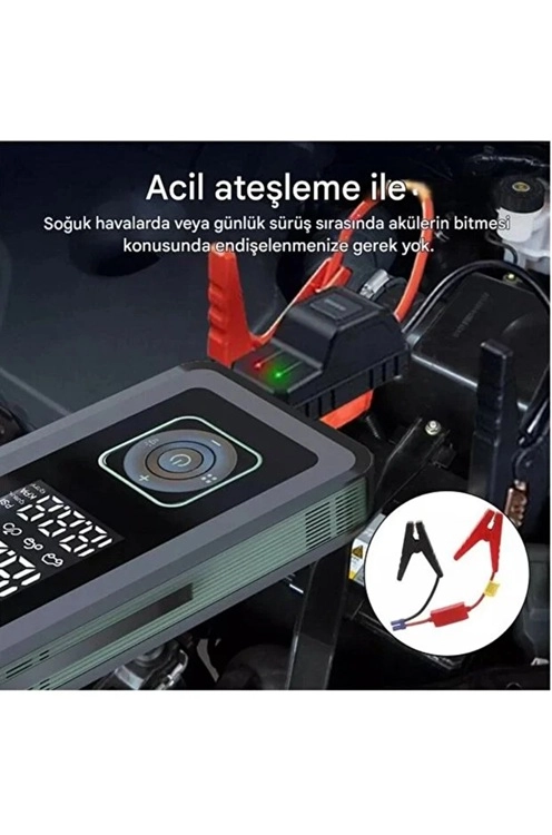 Multi Function Jump Starter Şarjlı Lastik Şişirme Pompası Akü Takviye Acil Durum Led Işık 