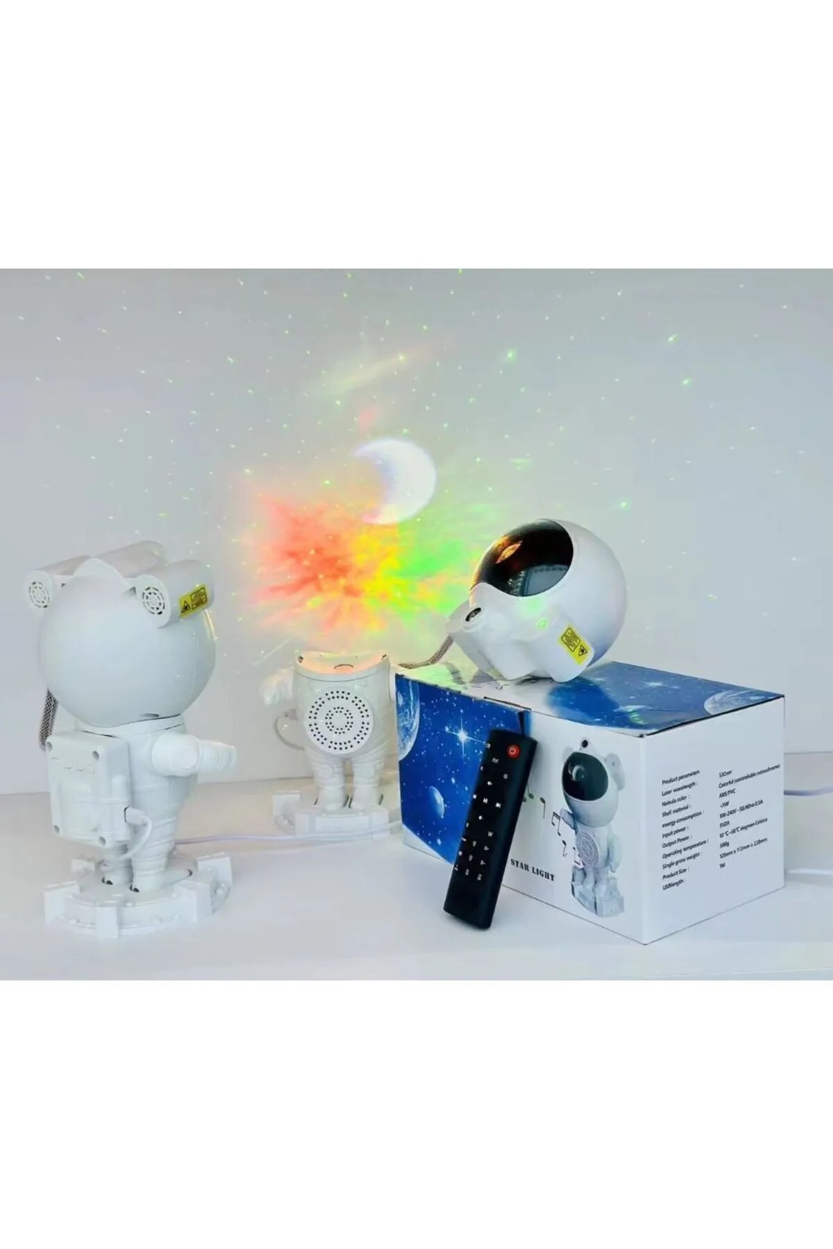Astronot Robot Tasarım Bluetooth Hoparlörlü Gökyüzü Gece Lambası Zamanlama Kumandalı Projektör