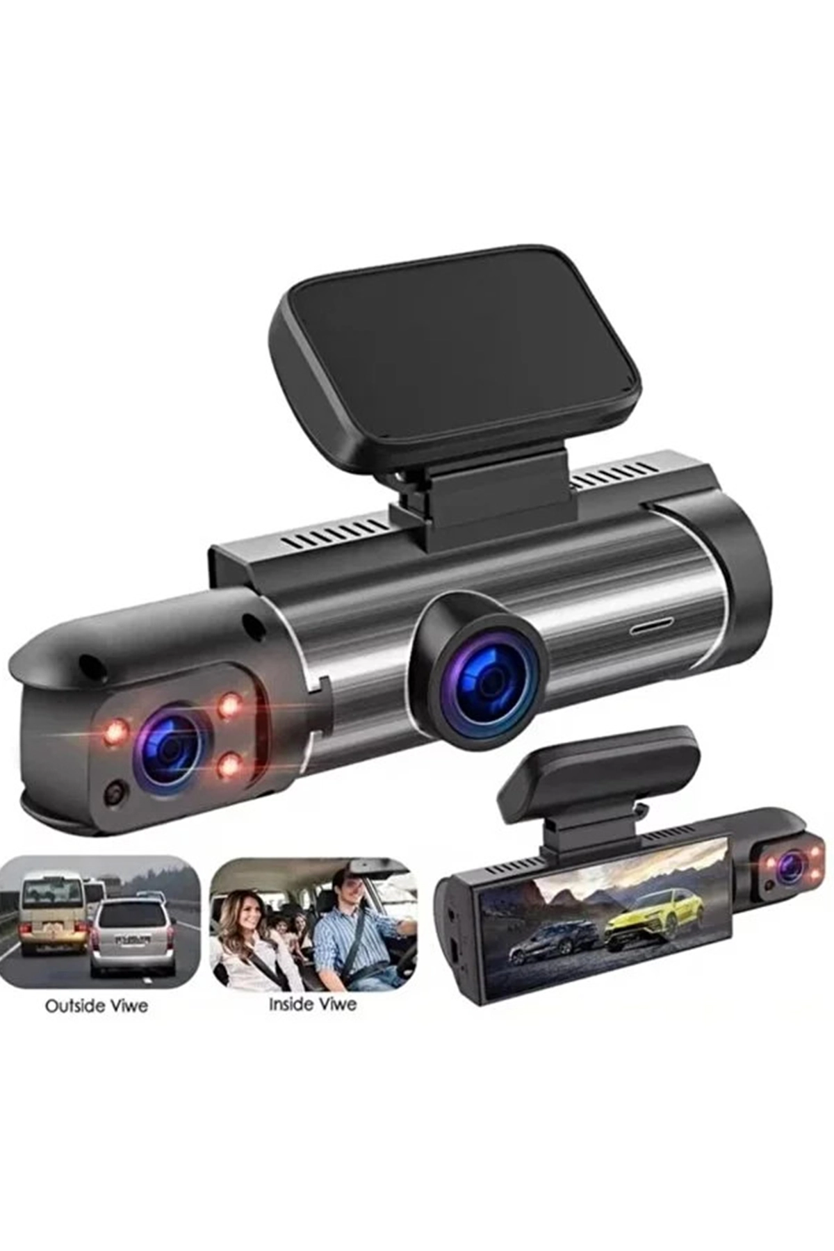 Çift Kameralı Araç Içi Kamera Wifi 1080P Full Hd, Gece Görüşü, G-Sensör, Park Modu, 3.16” Ekran