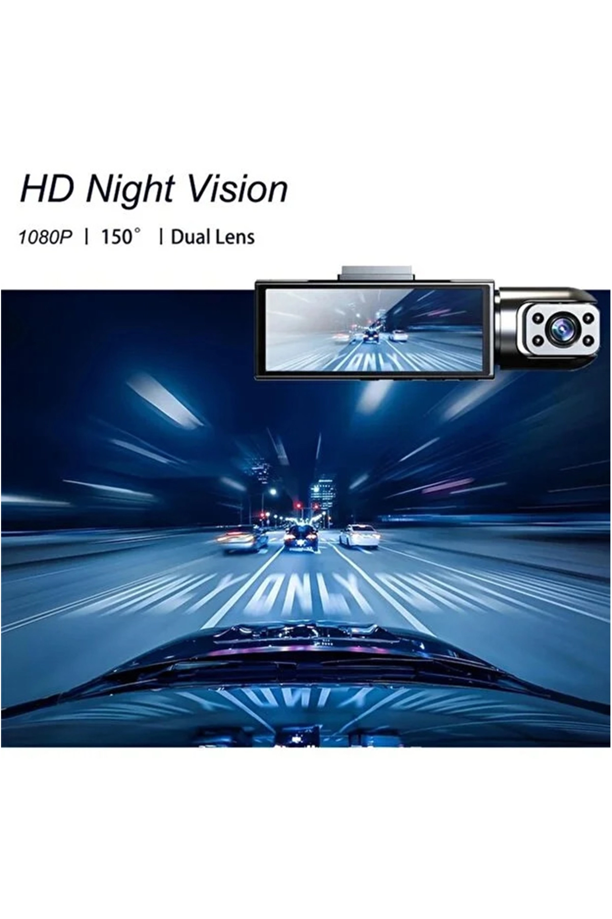 Çift Kameralı Araç Içi Kamera Wifi 1080P Full Hd, Gece Görüşü, G-Sensör, Park Modu, 3.16” Ekran