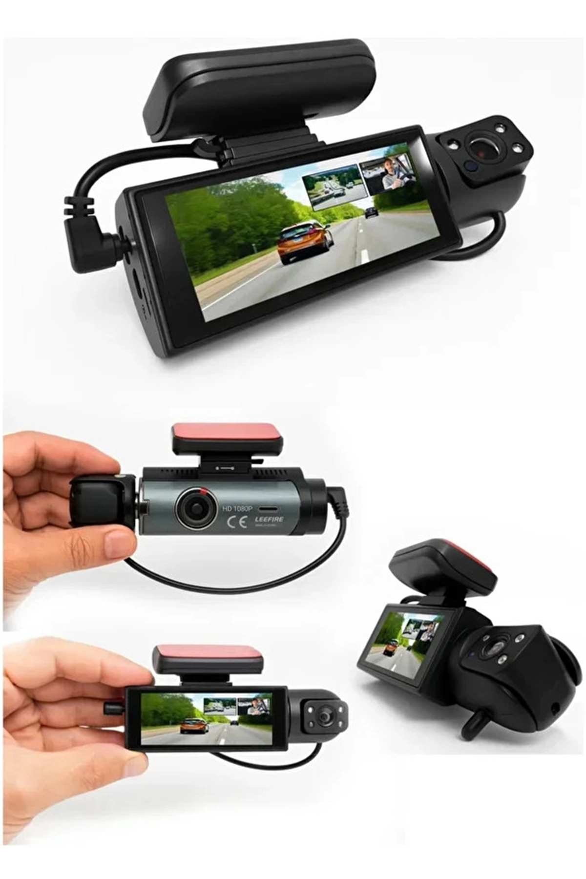 Çift Kameralı Araç Içi Kamera Wifi 1080P Full Hd, Gece Görüşü, G-Sensör, Park Modu, 3.16” Ekran