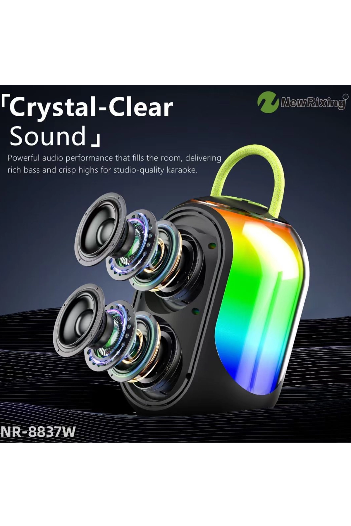 Bluetooth Çift Mikrofonlu Kablosuz Karaoke Rgb Işıklı Yüksek Sesli Müzik 4 Ses Degıstırme