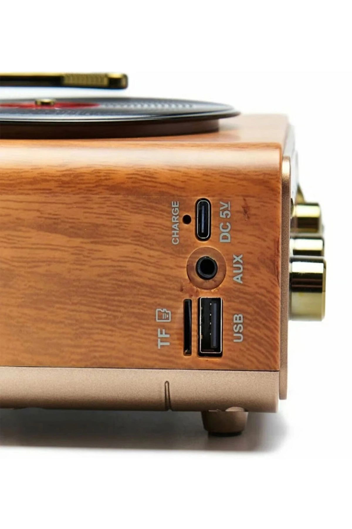 Nostaljik Tasarım Plak Çalar Görünümlü Radyolu Bluetooth Hoparlör Retro Müzik Plak Açık Kahverengi