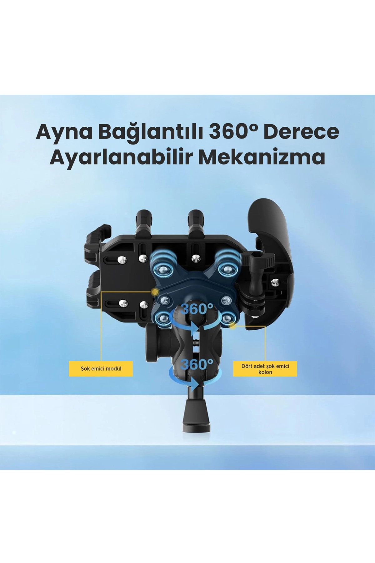 Ayna Bağlantılı Güneş ve Yağmur Korumalı 360° Derece Ayarlanabilir Motosiklet Telefon Tutucu