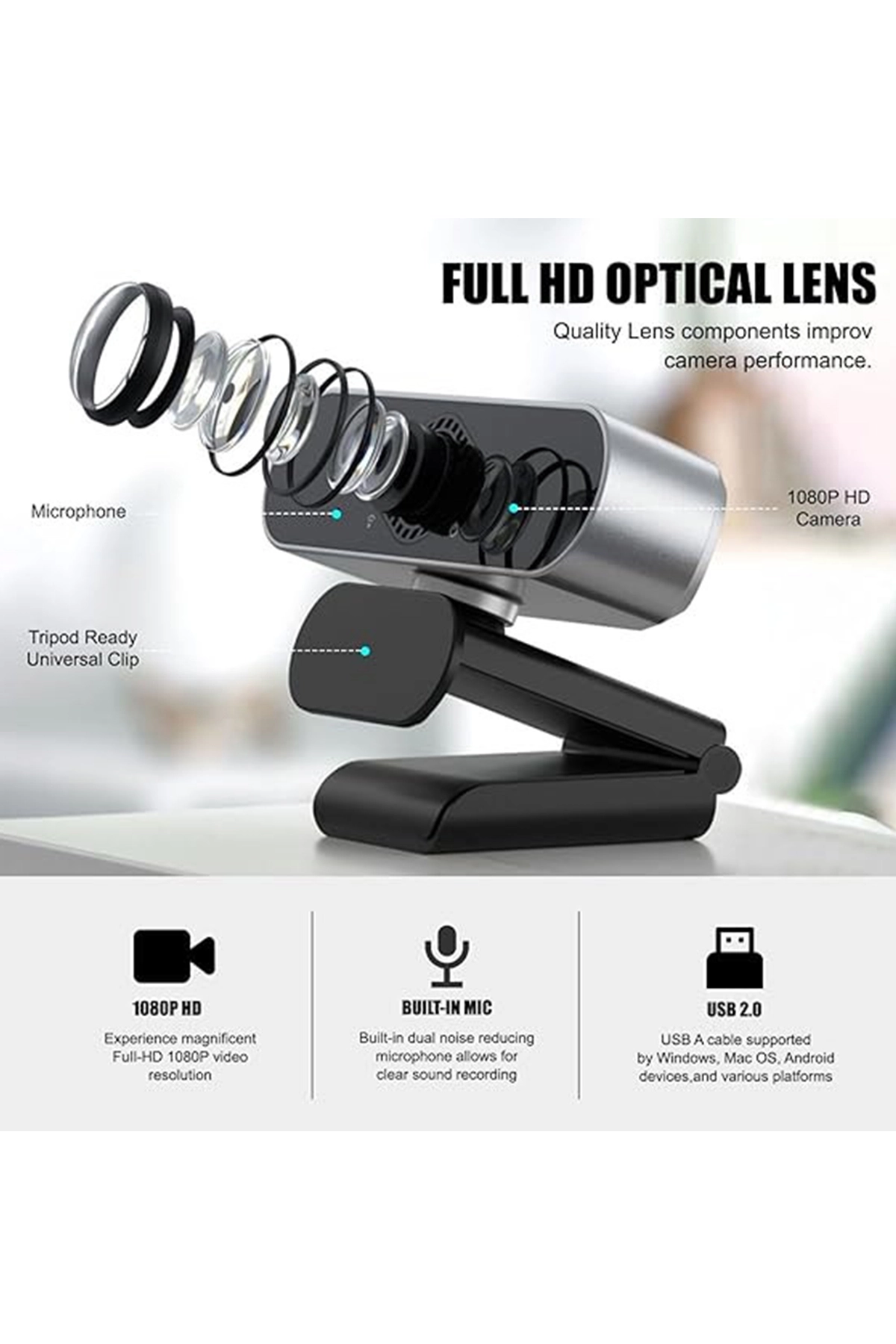 WebCam Orjınal 1080p HD Konferans Kamera Dahili Mikrofon Görüntülü Sohbet Yayın Kamerası HD Video AE-104