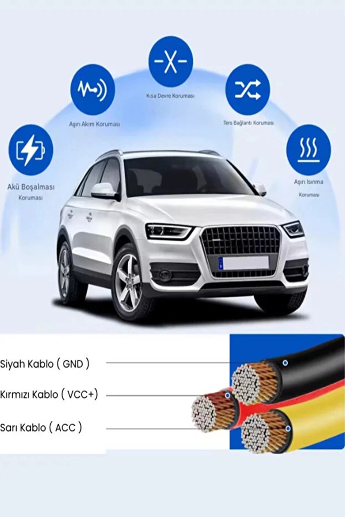 Park Modu Kablosu Type-C Akü Sigorta Bağlantı Kablosu Araç İçi Kamera Tüm Kameralara Uyumlu