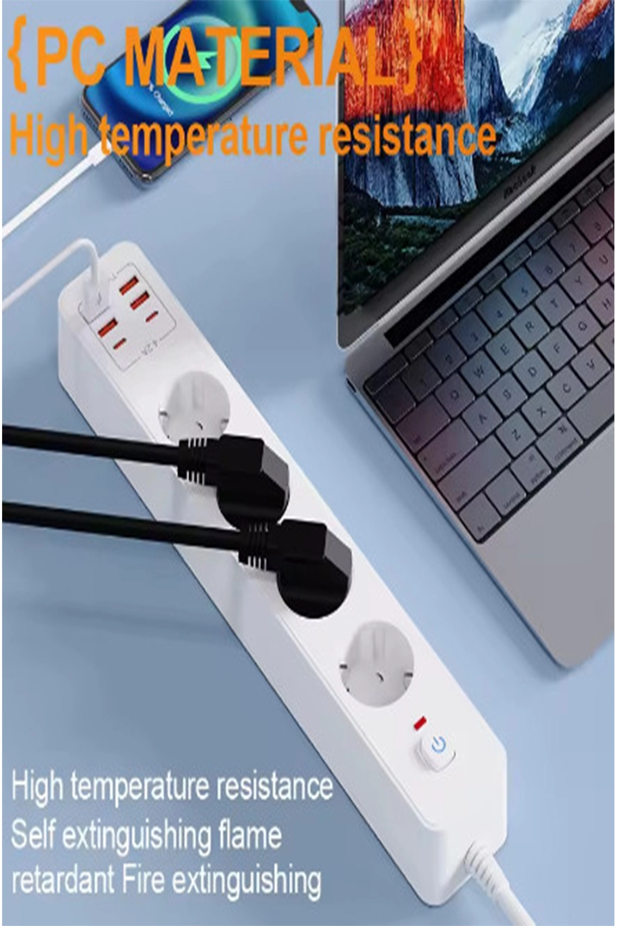 Termal Akım Korumalı 4’lü Priz 4x USB 2x Type-C Çıkışlı Grup Priz Çoğaltıcı (3500W)