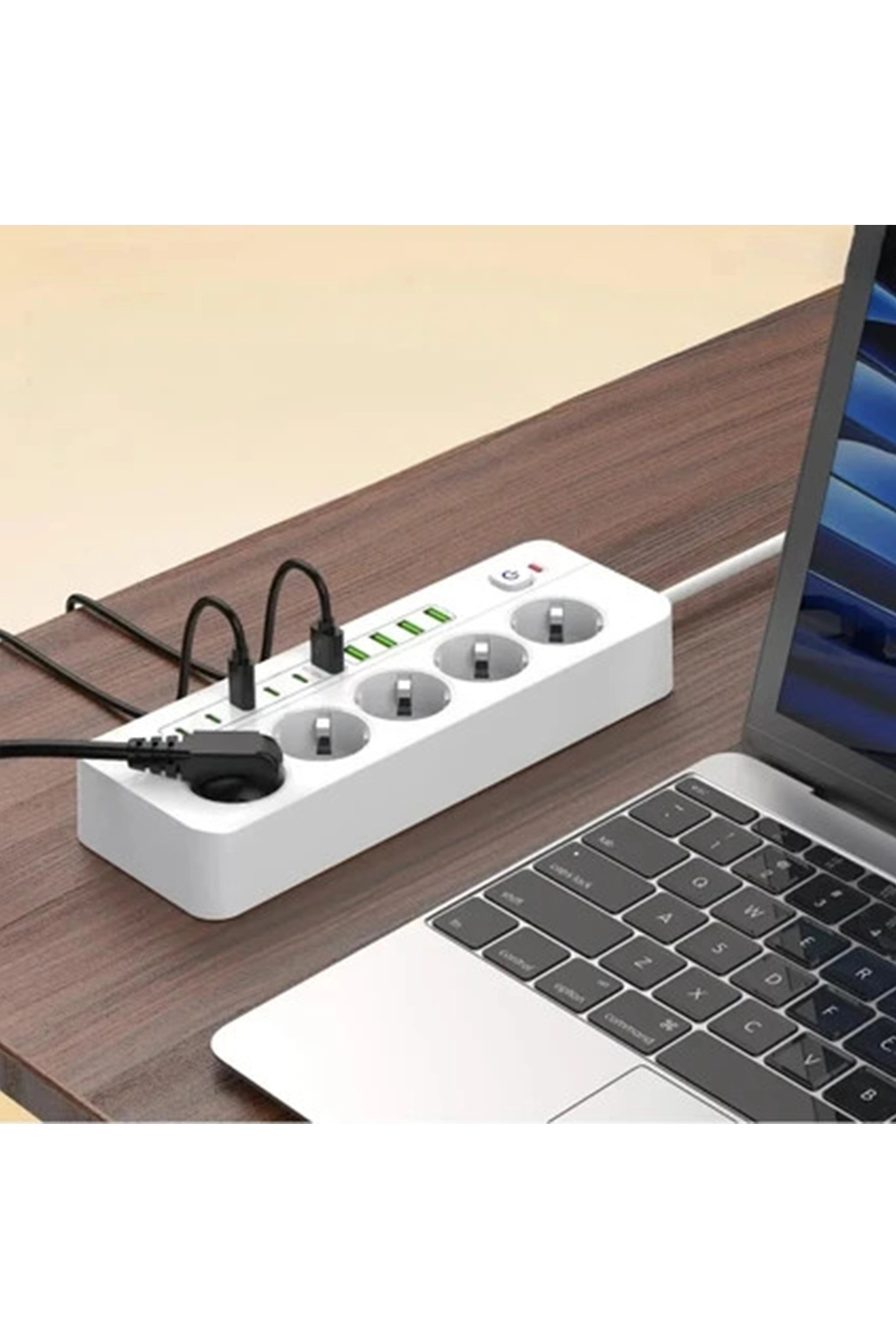 3500W Akım Korumalı 5’li Grup Priz: 5x USB + 5x Type-C Çıkışlı (2 Metre)