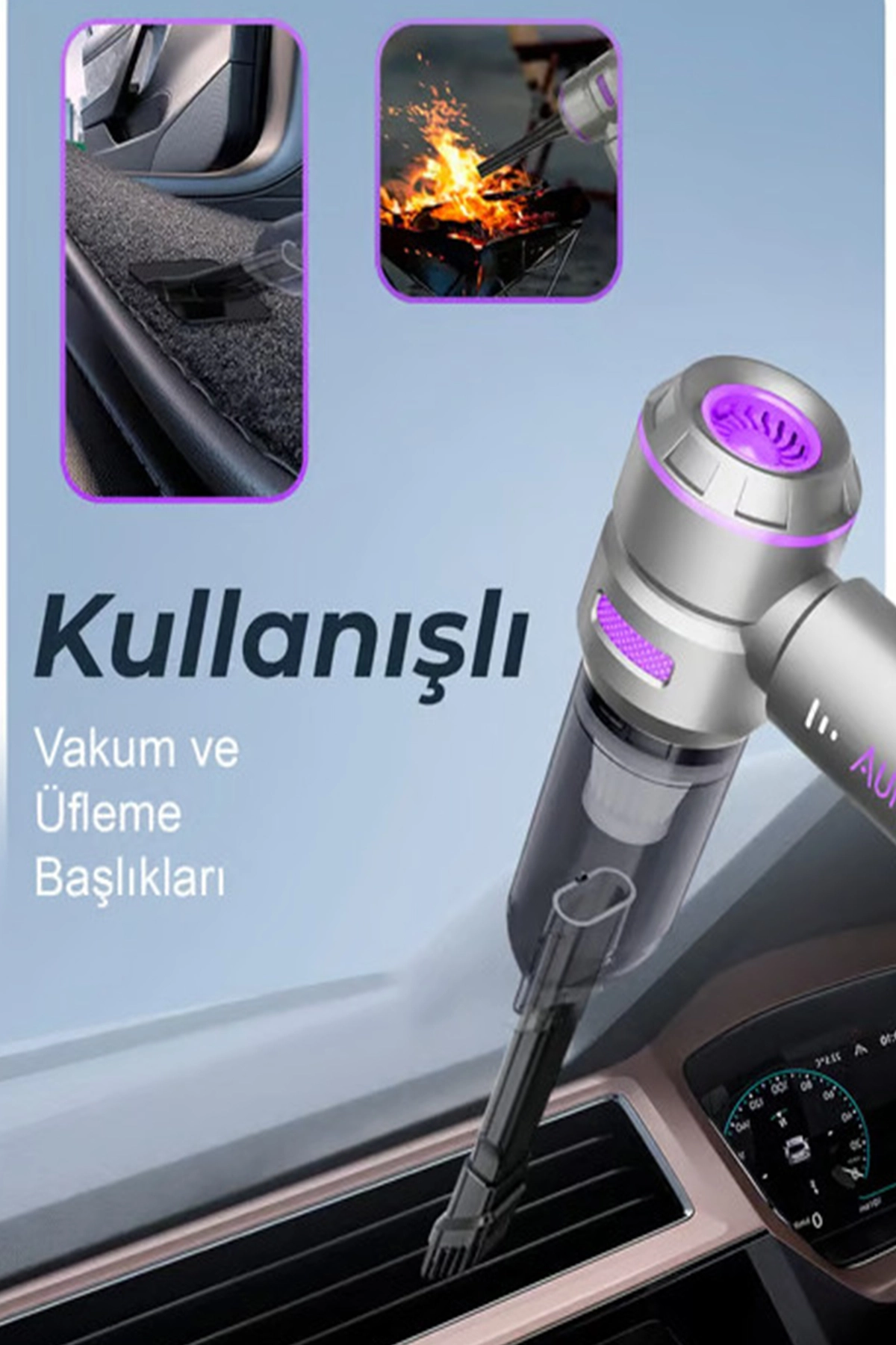 Kablosuz Taşınabilir Araç İçi El Süpürgesi 17000PA Güçlü Vakum 4’ü 1 Arada Çok Amaçlı Temizlik