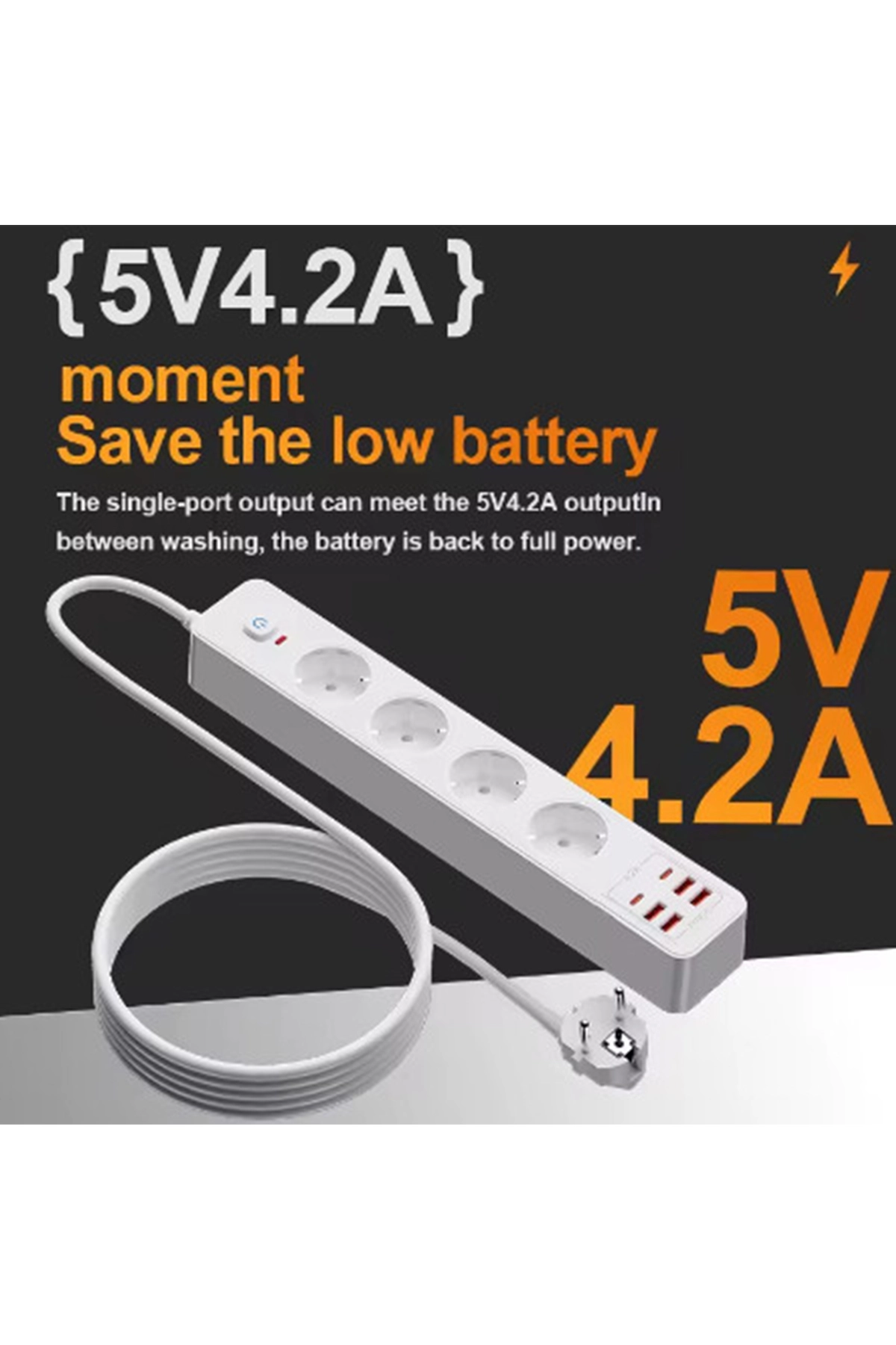 Termal Akım Korumalı 4’lü Priz 4x USB 2x Type-C Çıkışlı Grup Priz Çoğaltıcı (3500W)