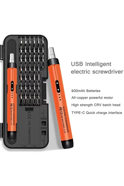 3.7V Şarjlı Mini Elektrikli Tornavida Seti 500mAh Type-C Manyetik Hassas Uçlu Vida Seti 38 Parça