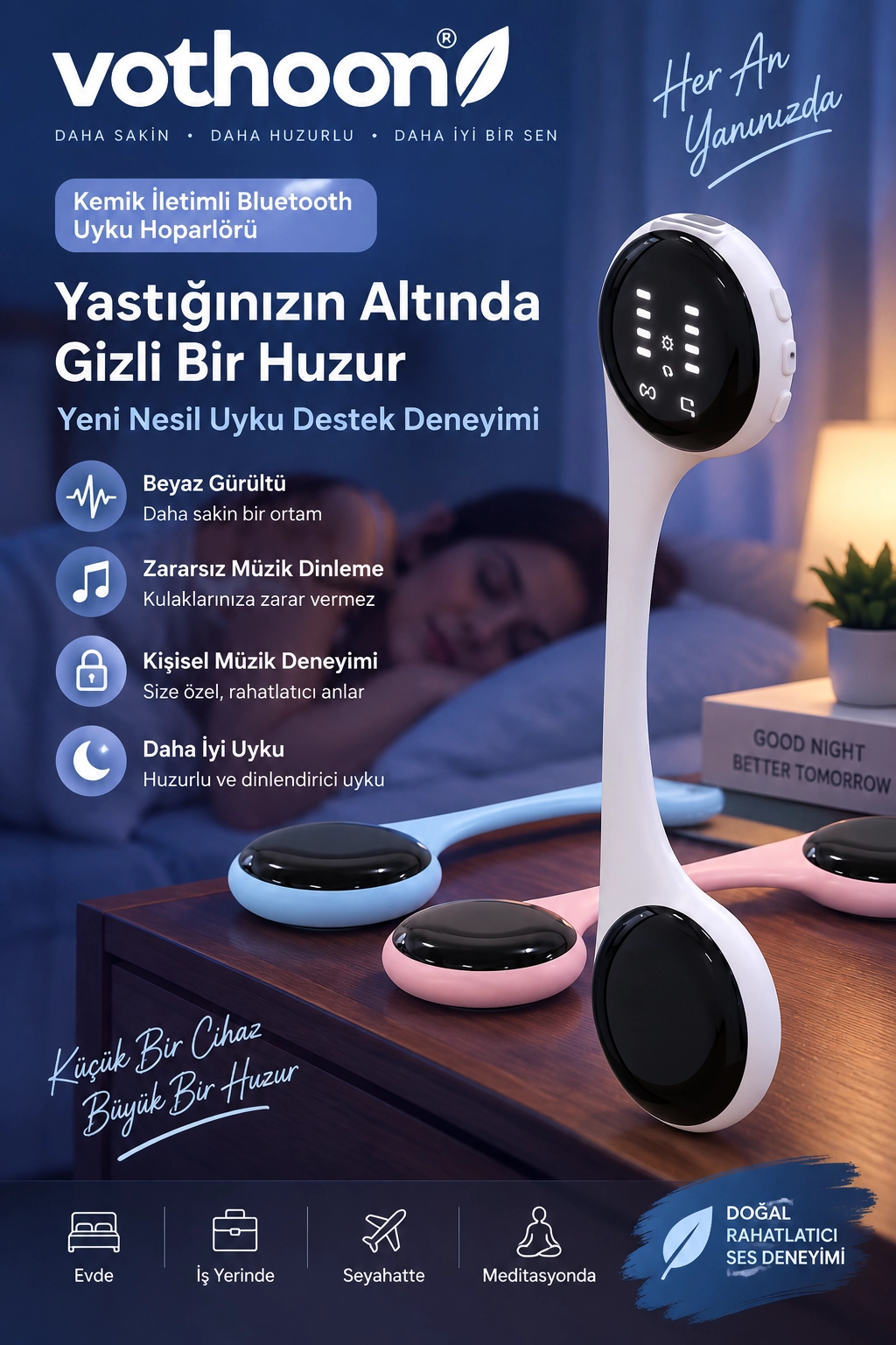 Taşınabilir Rahatlatıcı Uyku ve Doğa Sesleri Cihazı – Yağmur, Dalga, Ninni ve Doğal Sesler Pembe
