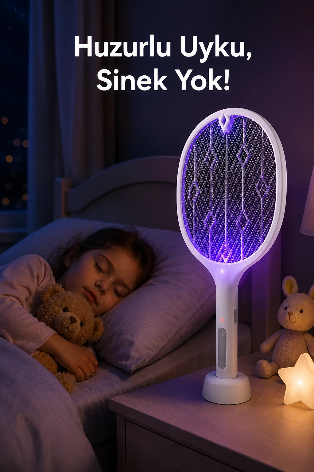 Şarjlı Sinek Öldürücü Sivrisinek Raketi Elektrikli Karasinek Haşere Kovucu Mor Işıklı Sineklik Aleti