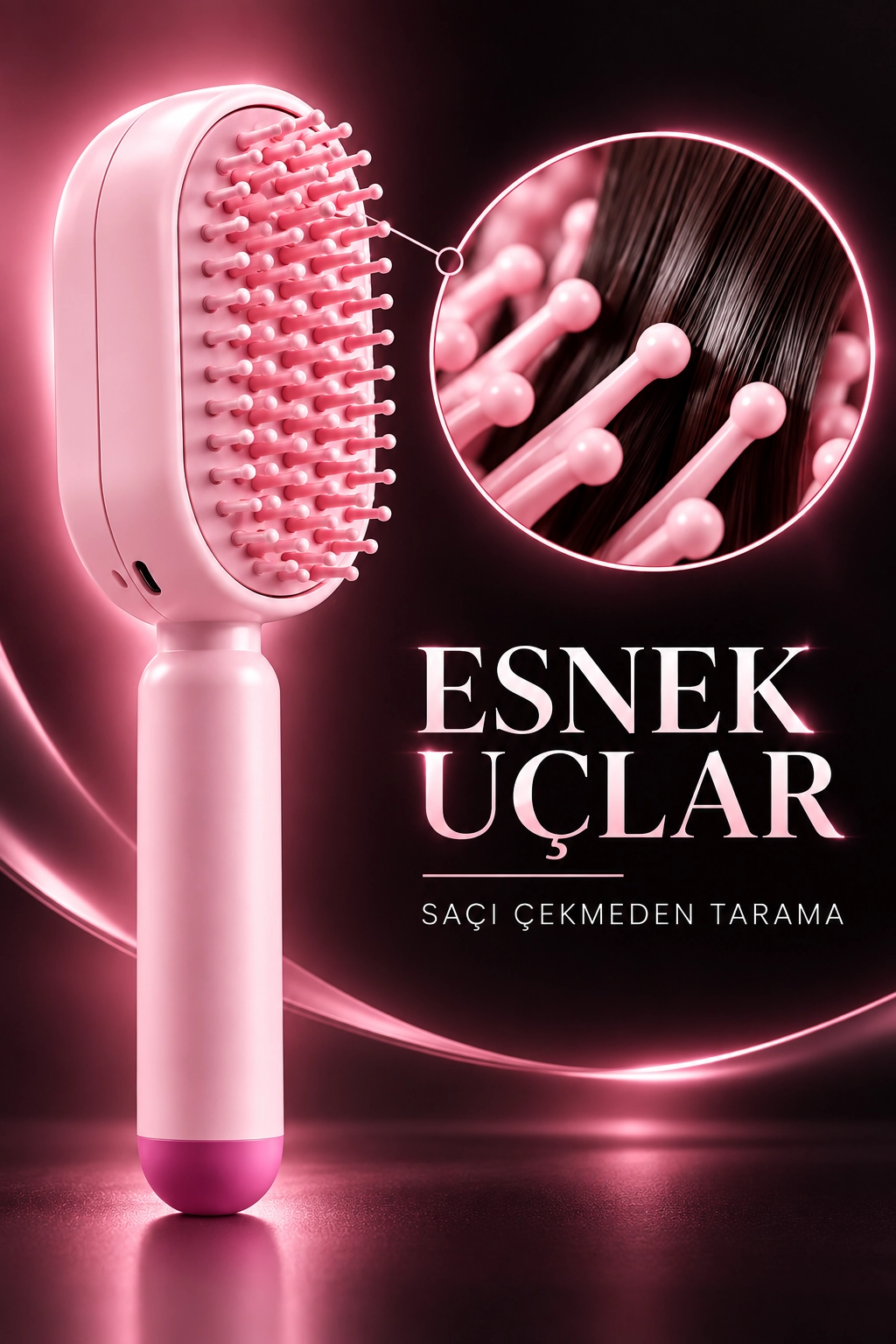 Elektrikli Spreyli Saç Tarağı 300 mAh Type‑C Şarjlı İnce Spreyli Antistatik Bakım Fırçası pembe 