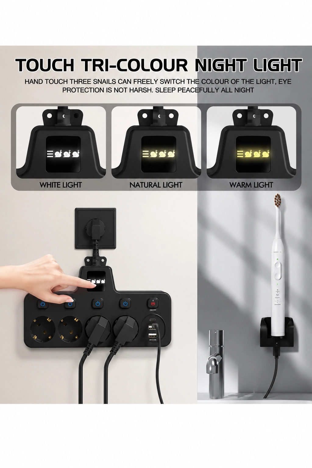 Termal Akım Korumalı 4’lü Duvar Tipi Priz 2x USB 2x Type-C Çıkışlı Grup Priz Çoğaltıcı siyah (2500W)