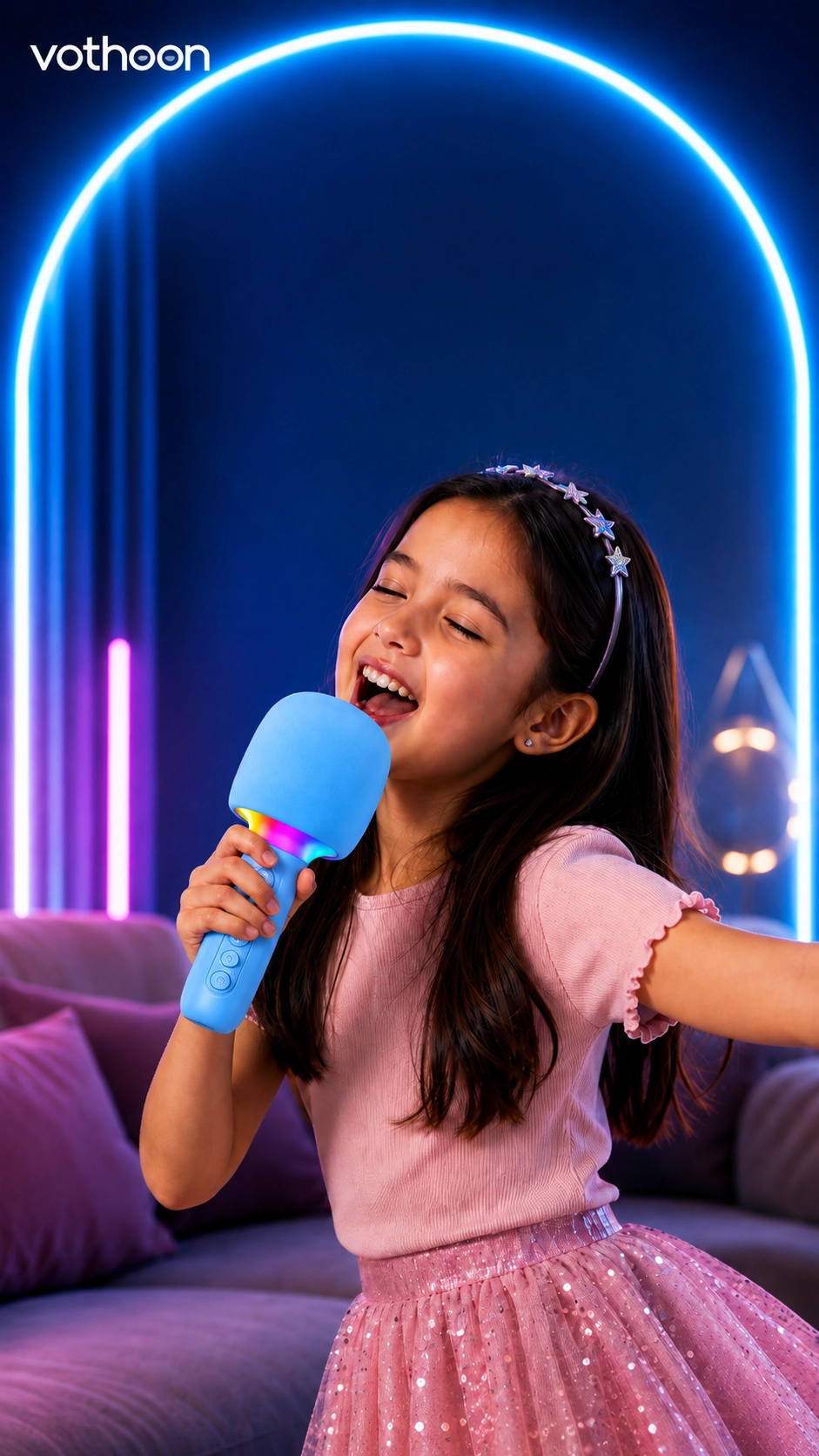 Çocuk ve Yetişkin Karaoke Mikrofonu Kablosuz RGB Ambiyans Işığı Ses Değiştirme Modlu Hoparlör