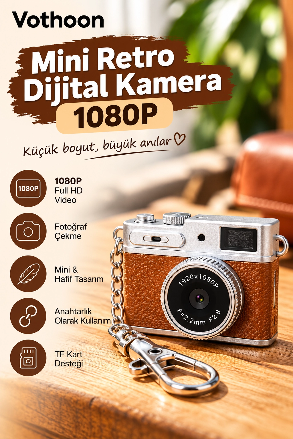 Mini Retro Dijital Kamera 1080P Full HD Fotoğraf & Video Çekimi LCD Ekran Mini Kamera TF Kart Destekli