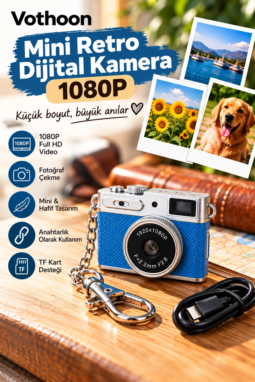 Mini Retro Dijital Kamera 1080P Full HD Fotoğraf & Video Çekimi LCD Ekran Mini Kamera TF Kart Destekli