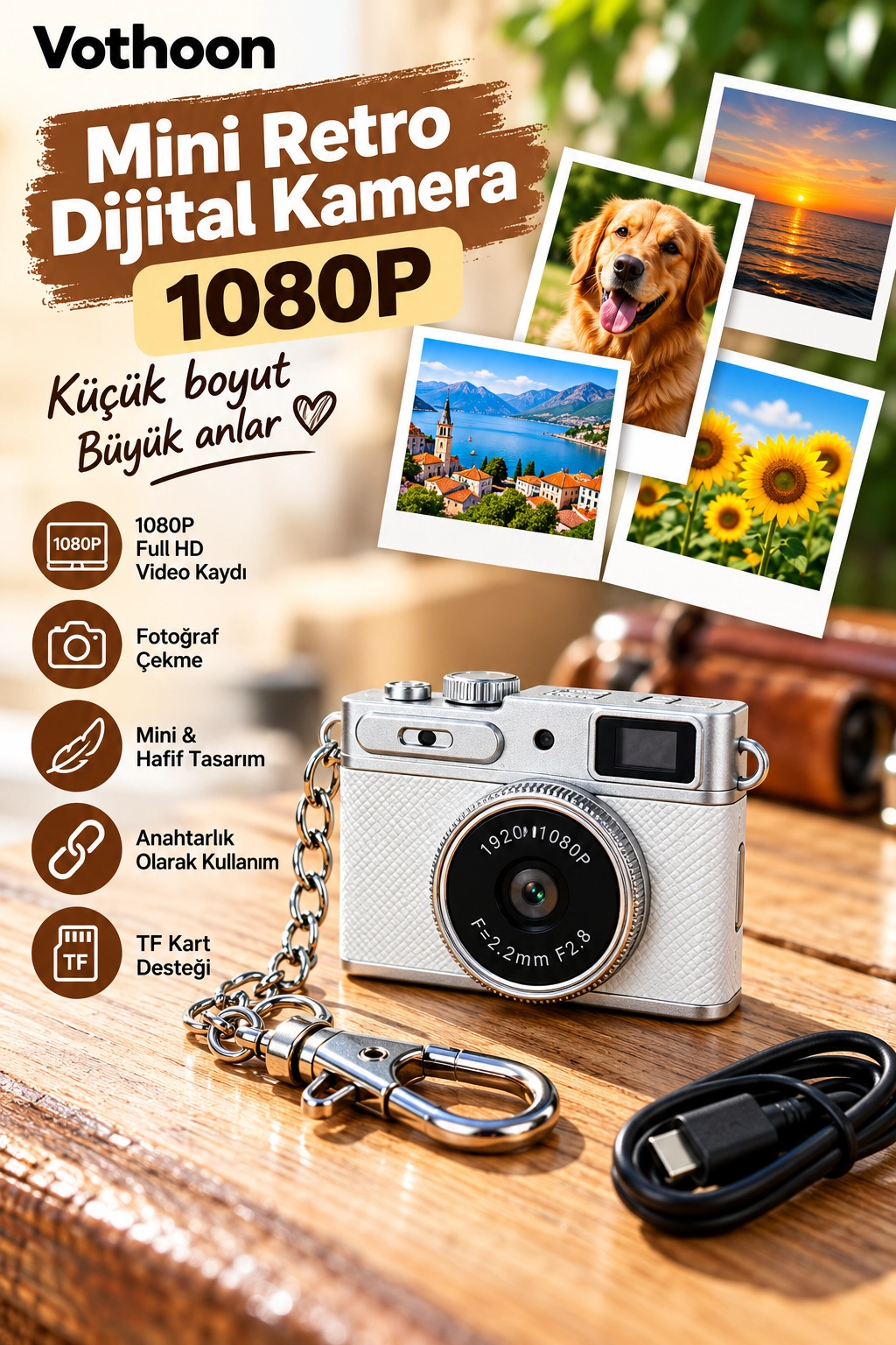 Mini Retro Dijital Kamera 1080P Full HD Fotoğraf & Video Çekimi LCD Ekran Mini Kamera TF Kart Destekli