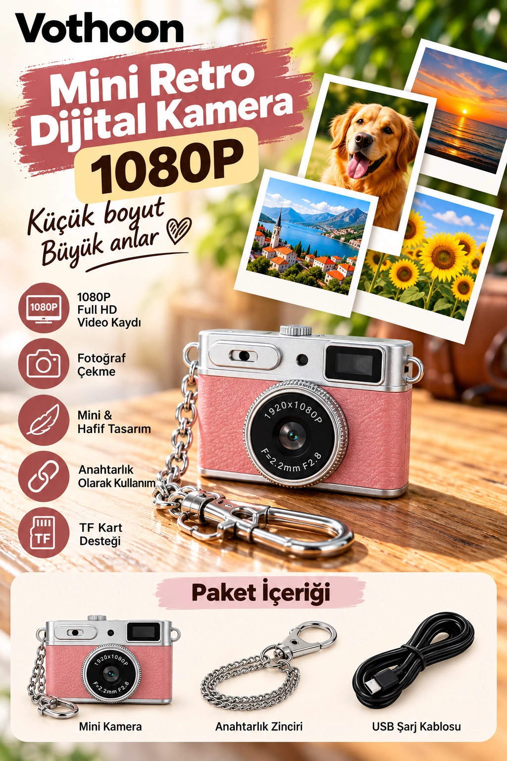 Mini Retro Dijital Kamera 1080P Full HD Fotoğraf & Video Çekimi LCD Ekran Mini Kamera TF Kart Destekli