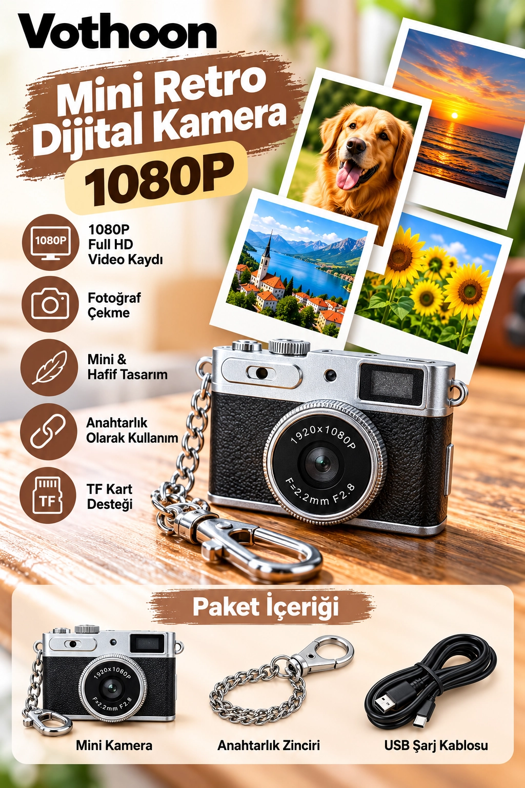 Mini Retro Dijital Kamera 1080P Full HD Fotoğraf & Video Çekimi LCD Ekran Mini Kamera TF Kart Destekli