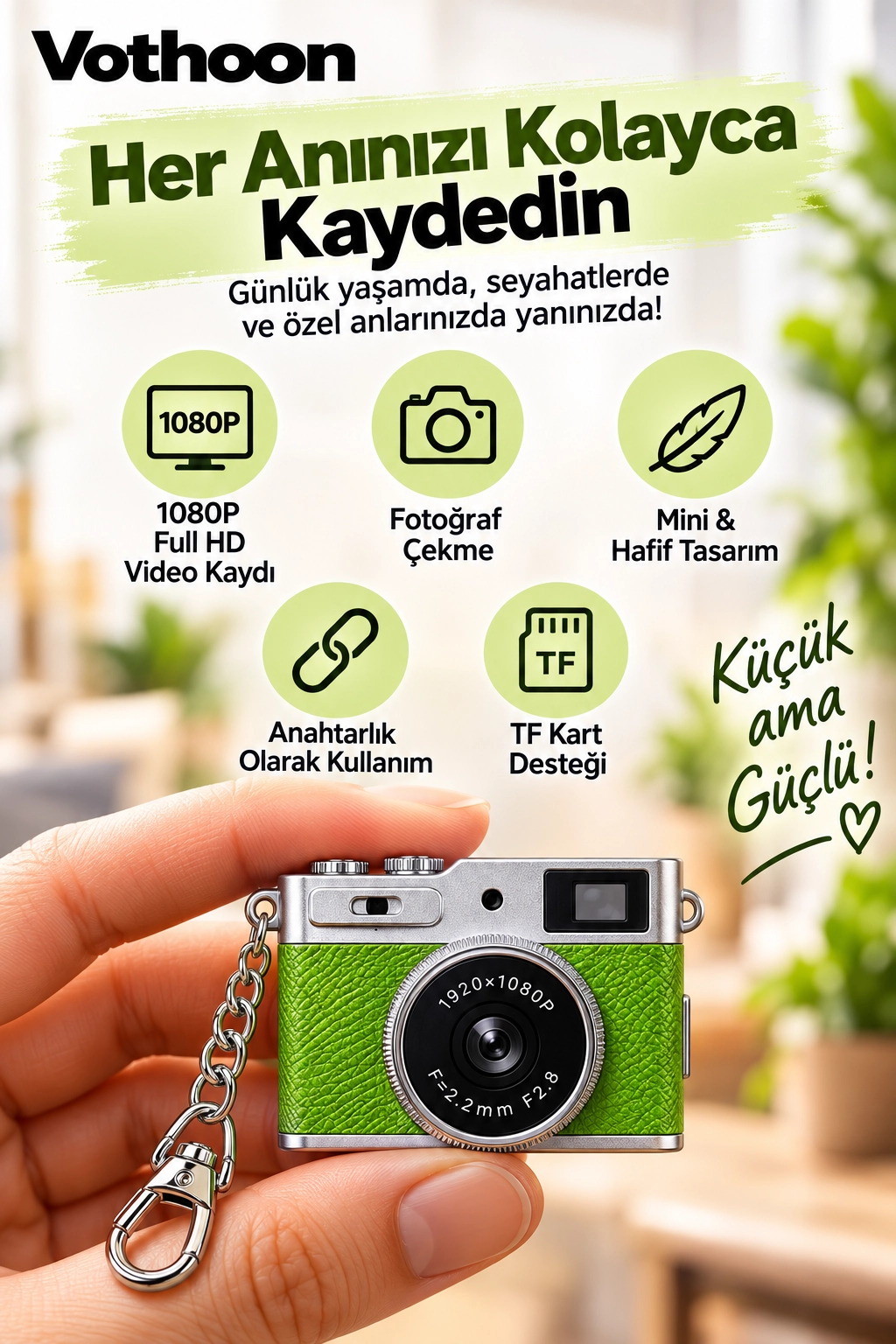 Mini Retro Dijital Kamera 1080P Full HD Fotoğraf & Video Çekimi LCD Ekran Mini Kamera TF Kart Destekli