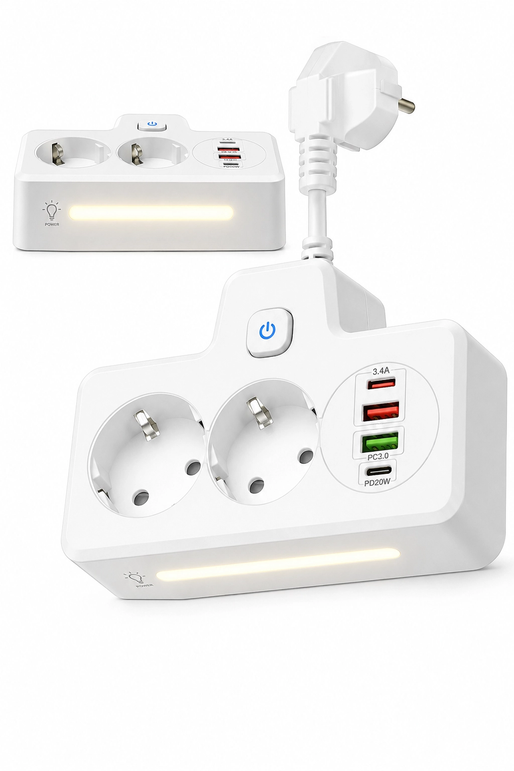 Bkl-502 Akım Korumalı 2Li Priz 2 USB ve 2 Type-C Çıkış 4000W Hızlı Şarj Duvar Tipi Dokunmatik Led Aydınlatmalı