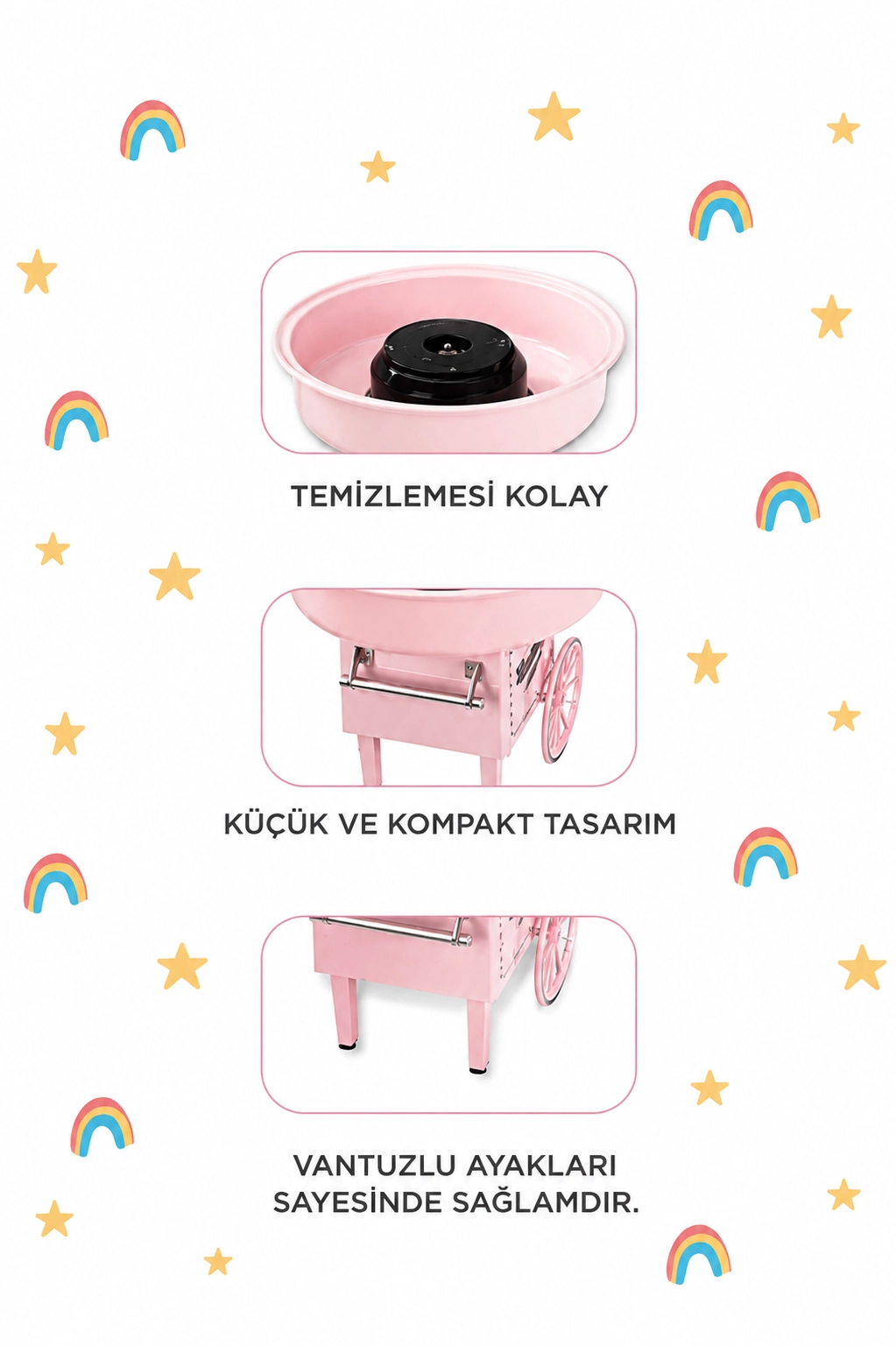 Ev Tipi Pamuk Şeker Makinesi Kompakt Tasarım Çocuklar ve Partiler İçin pembe 