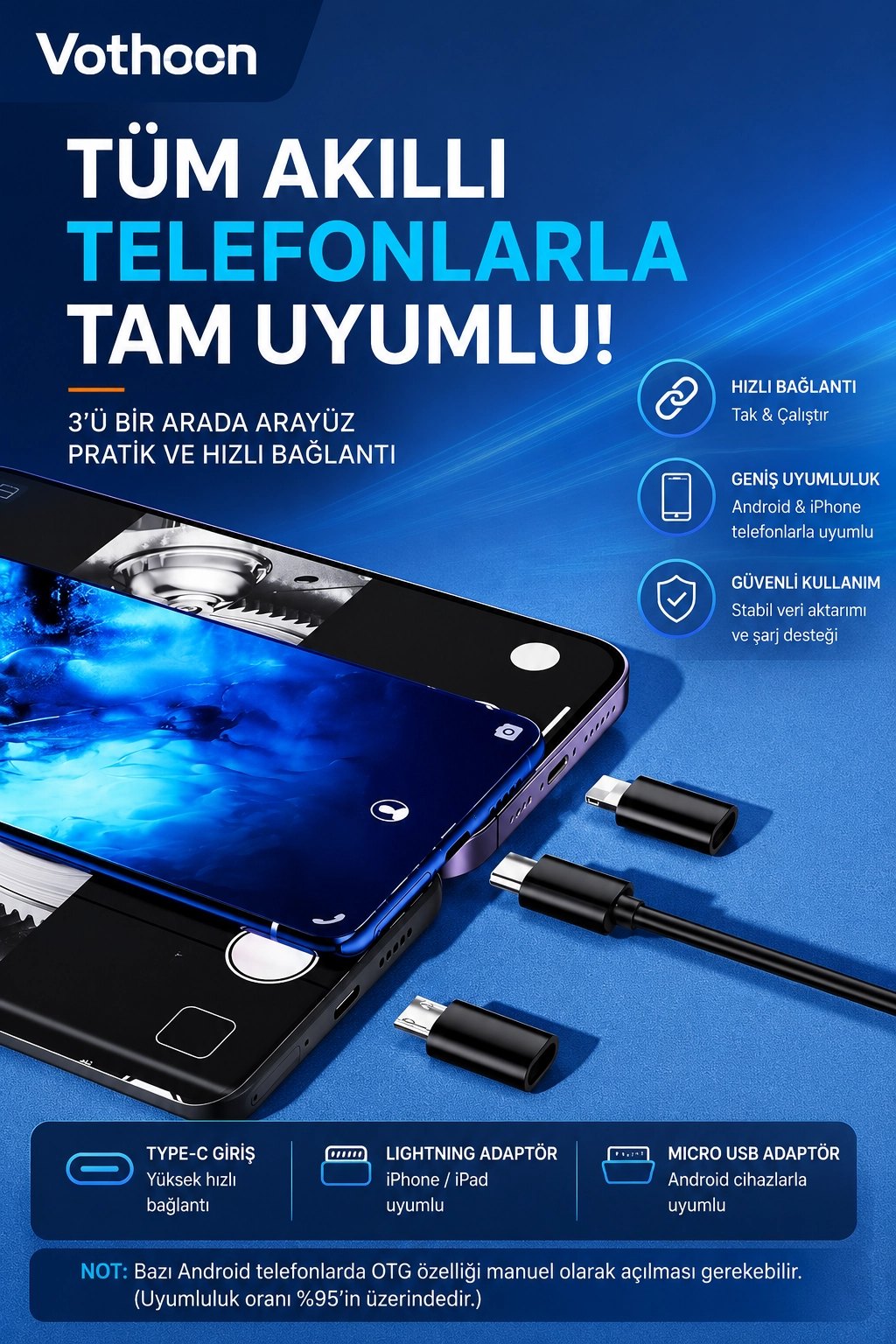 10 Metre Çift Kameralı iOS/Android Uyumlu Yılan Endoskop Kamera 8mm 2MP LED’li Sert Kablo